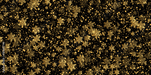 Falling snowflake golden pattern background of gold snowfall overlay texture isolated on transparent background. Winter Xmas golden snow flake element for Christmas of New Year holiday design template