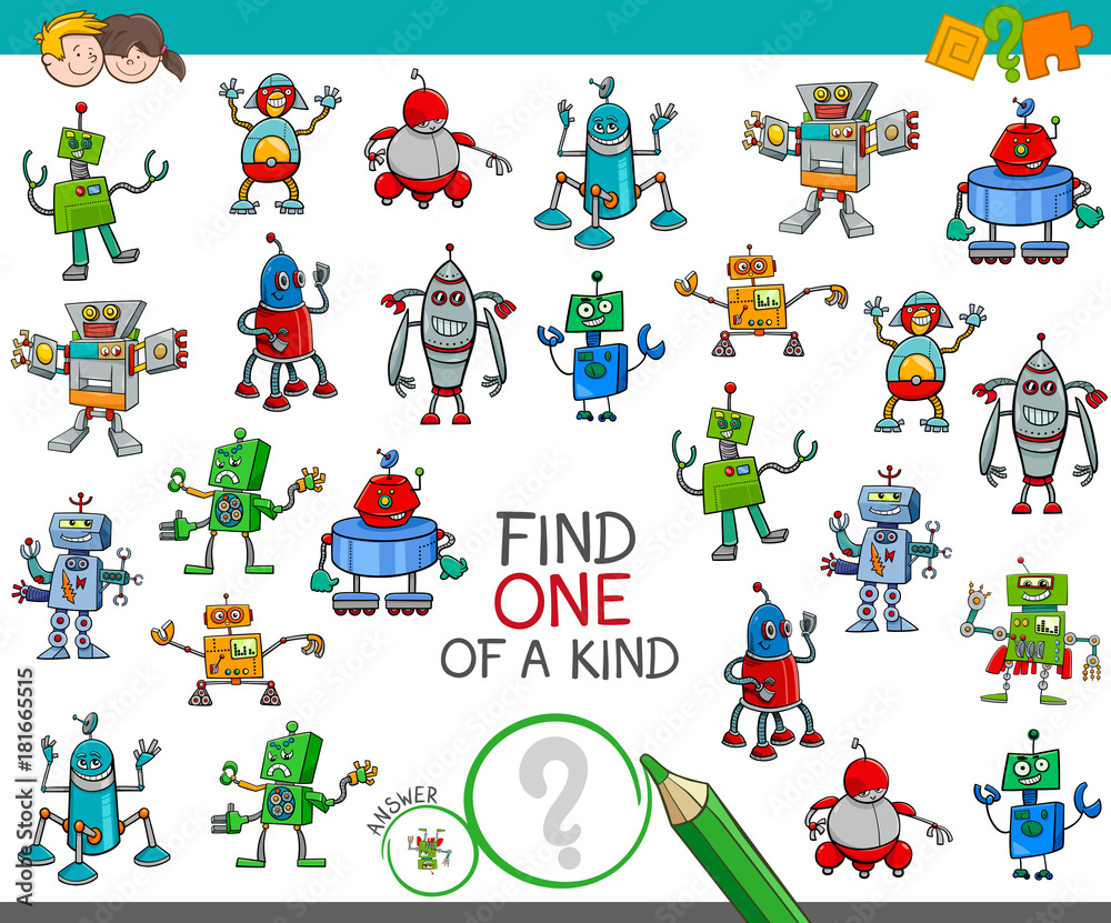 Naklejka premium find one of a kind game with robot characters
