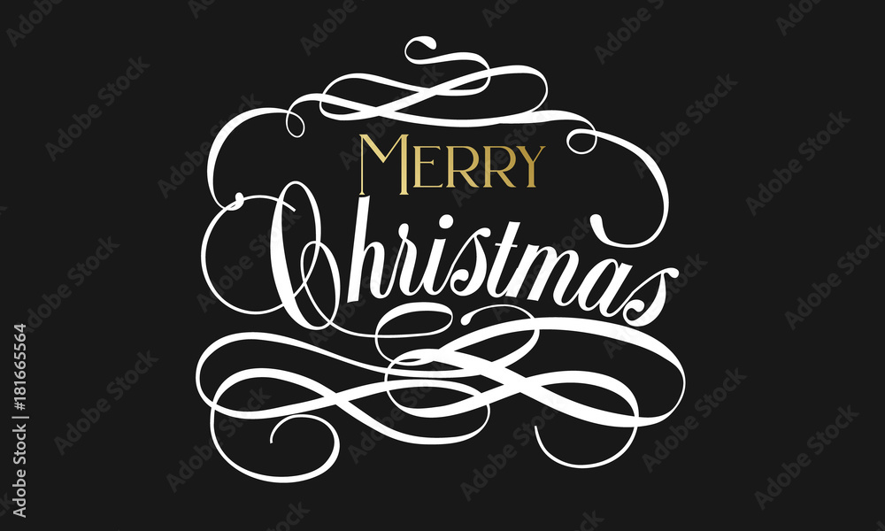 Merry Christmas hand lettering in gold and white. Merry christmas sign