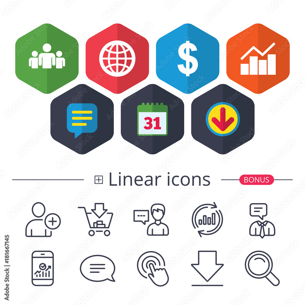 Business signs. Graph chart and globe icons. Business signs. Graph chart and globe icons.