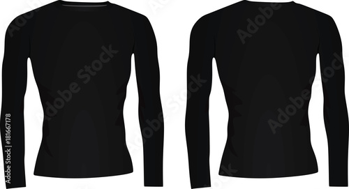 Black tight long sleeve t shirt. vector illustration