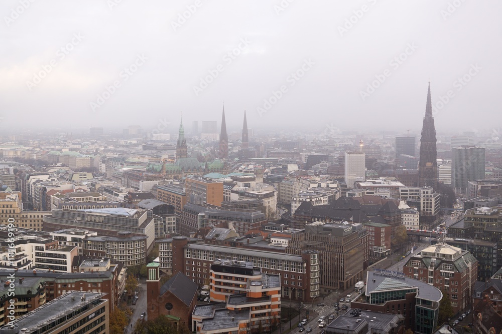 Aerial view to Hamburg city. Germany