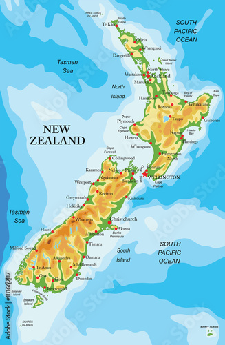 Obraz na plátně New Zealand physical map