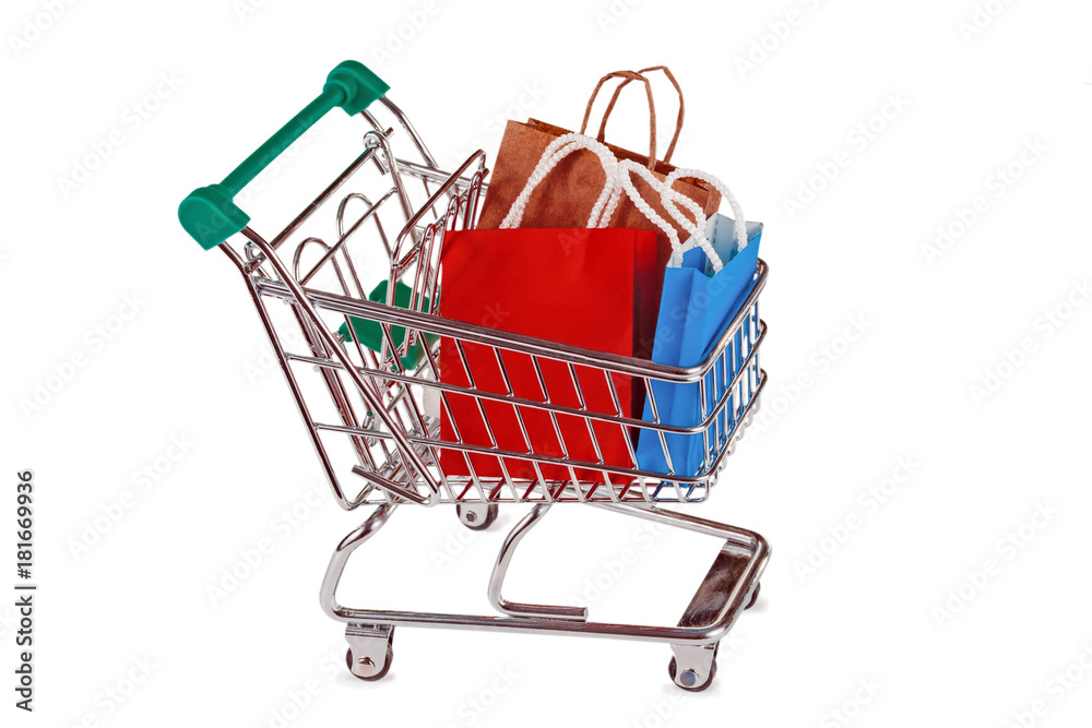 Shopping trolley with paper shopping bags