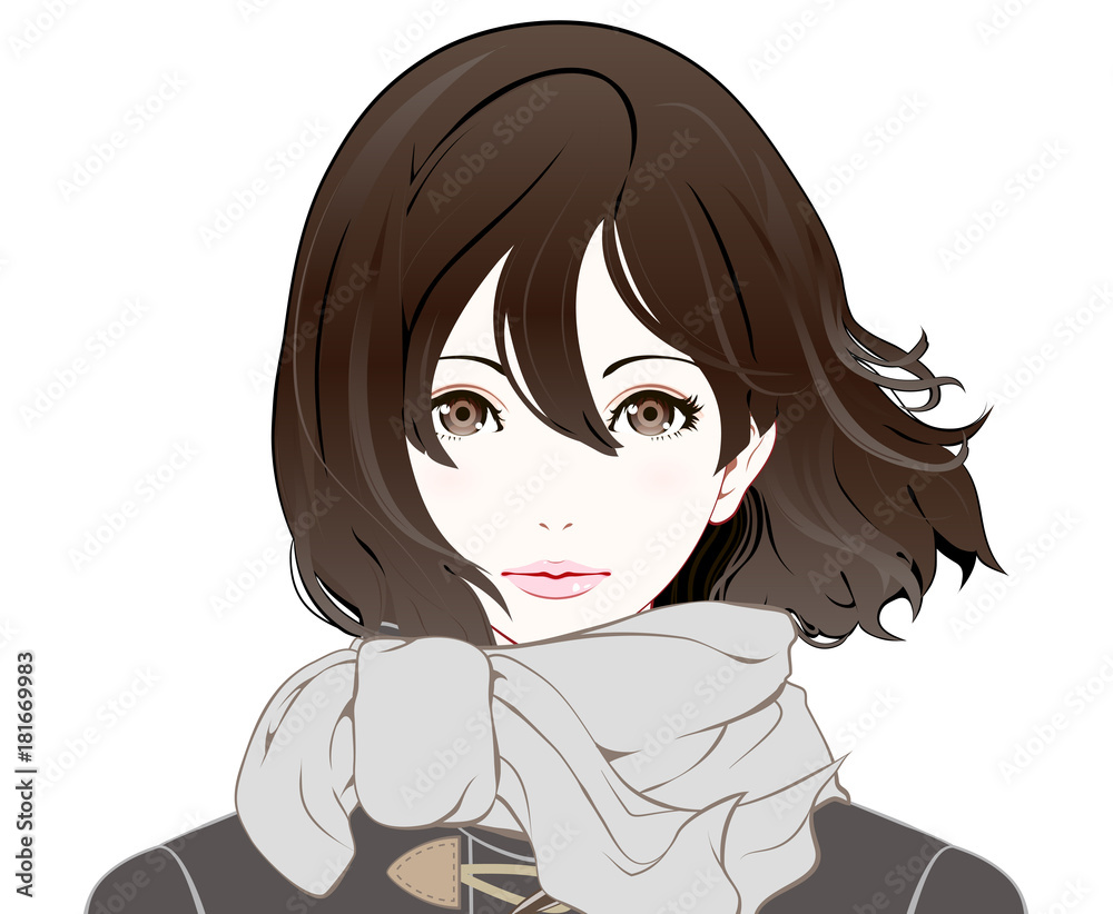 女性の表情 / 冬服 / 真顔 / なびく髪 女性の表情 / 冬服 / 真顔 / なびく髪