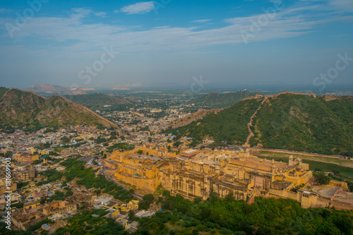 Indian travel famous tourist landmark  beautiful view of the city of Amber Fort and Maota lake  located in Rajasthan  India