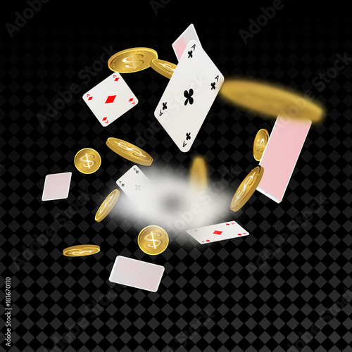 Gold coins explosion and playing cards.