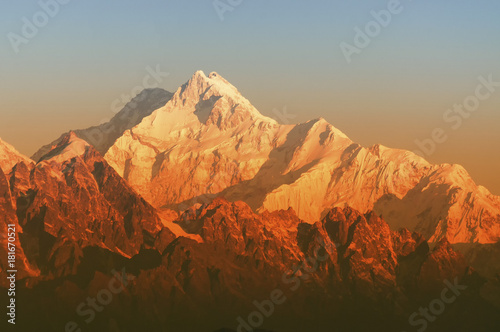 First light on Mount Kanchenjugha, Himalayan mountain range photo