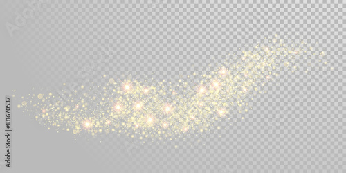 Christmas holiday golden glitter white background template of sparkling gold particles and shiny light effect. Vector glittering shimmer wave for New Year or Christmas greeting card modern design