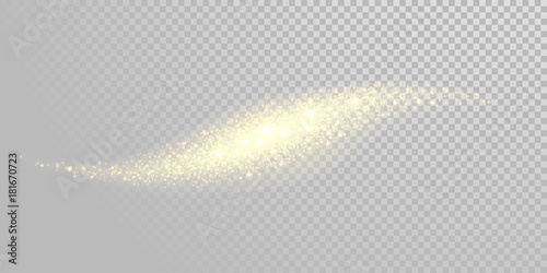 Christmas holiday golden glitter light wave background template of sparkling gold particles and shiny confetti effect. Vector glittering shimmer glare trail for New Year or Christmas white design