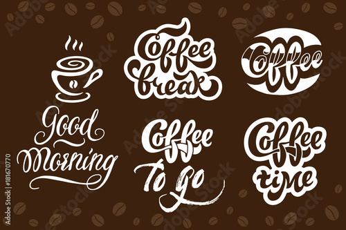 Coffee hand drawn lettering set for restaurant, cafe menu, shop.