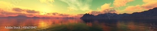 panorama of the sunset over the sea, beautiful ocean sunset, banner 