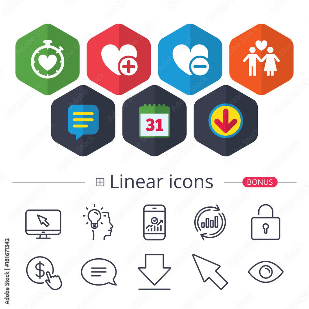 Valentine day icons. Love heart timer sign. Valentine day icons. Love heart timer sign.