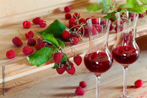 Homemade raspberry wine .