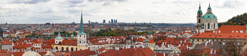 Aerial view of the Old Town architecture with red roofs in Prague , Czech Republic.