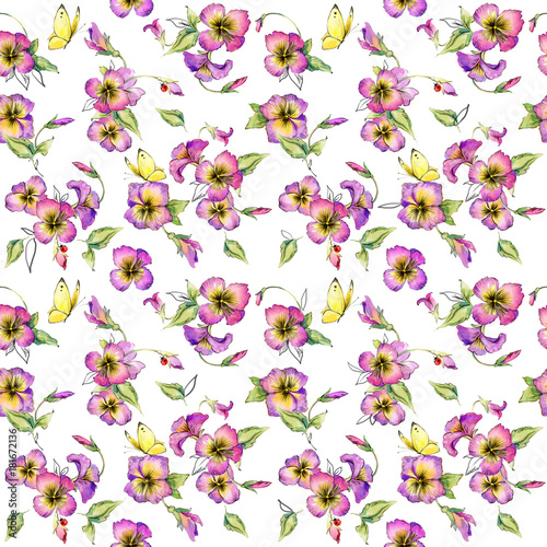 Wallpaper Mural hand-drawn watercolor illustration of colored flowers with butterflies background  Torontodigital.ca