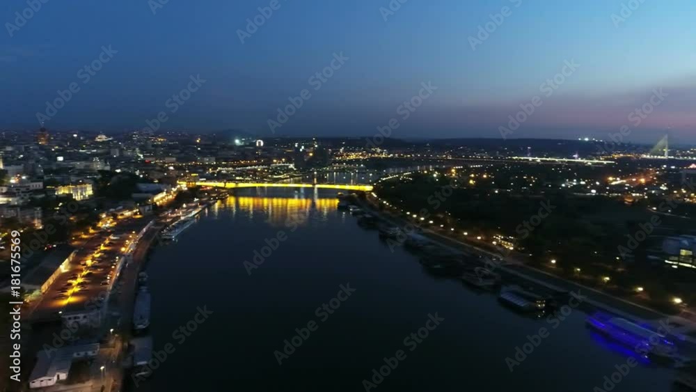 High aerial view above city river in night 1 High aerial view above city river in night 1