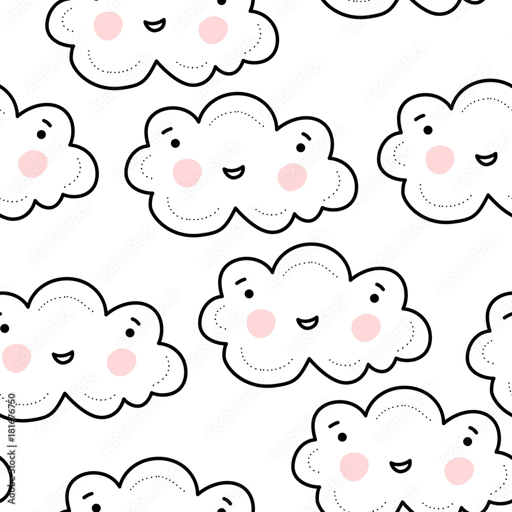 Smiling White Clouds Pattern