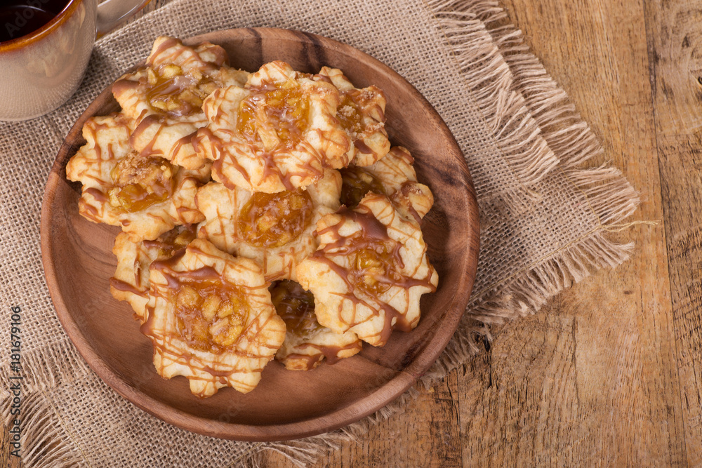Overhead View of a Plate of Apple Caramel Cookies Overhead View of a Plate of Apple Caramel Cookies