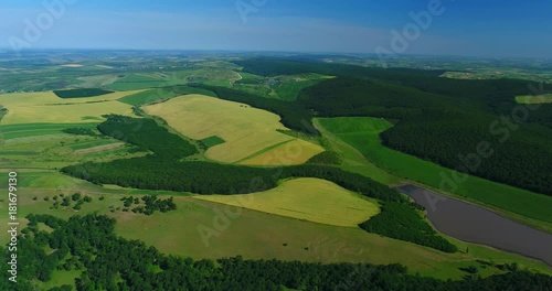 Aerial view of green hills in summer