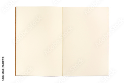 Open blank notebook isolated on white background photo