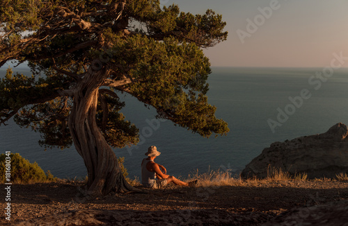 Beauty nature landscape Crimea with man traveler