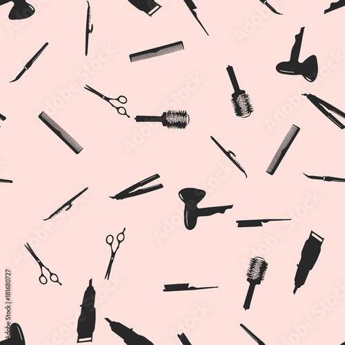 Seamless pattern barbershop and beauty salon