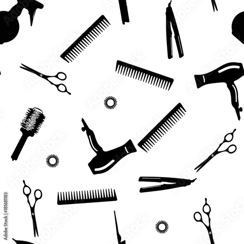Seamless pattern barbershop and beauty salon