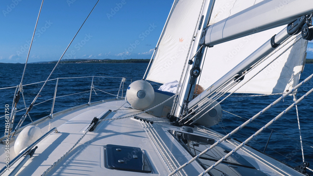 Sailing. Ship yachts with white sails in the Sea. Luxury boats. Boat competitor of sailing regatta.
