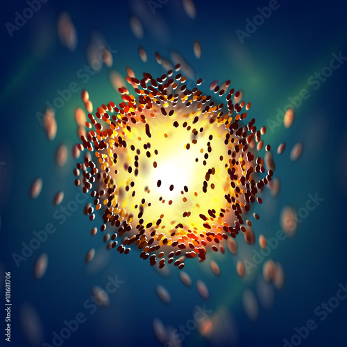 Science biotechnology background. Nano structure energy explode. Nuclear power reaction