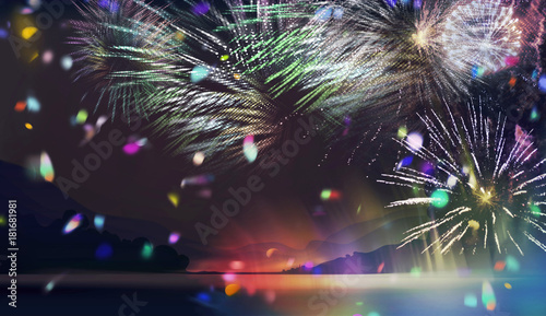 Canvas Print fireworks over the sea