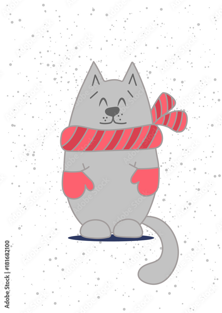 Obraz Card template with cute cat.