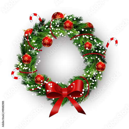 White card with Christmas wreath and bow
