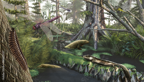 Devonian landscape, 3d render photo