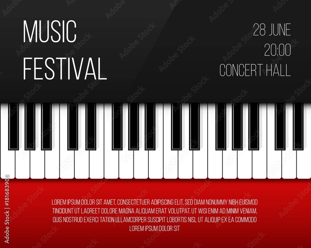 Fototapeta premium Creative vector illustration of piano keys. Art design jazz live concert music background. Abstract concept graphic element. Poster, flyer, leaflet or invitation template