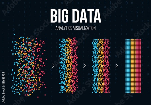 Creative vector illustration of BIG DATA analysis of Information. Science and technology background. Web display screen art design. Abstract concept graphic element for visual future analyze code