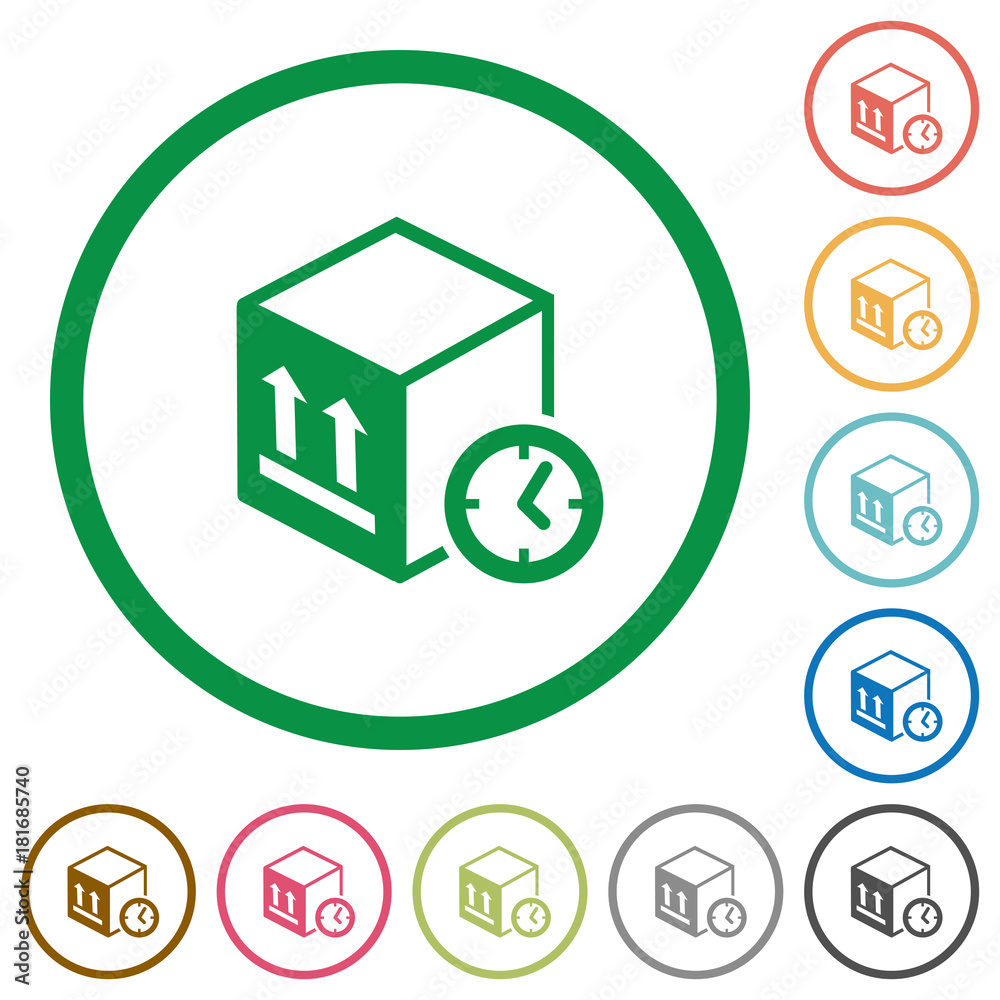 Package shipping time flat icons with outlines Package shipping time flat icons with outlines