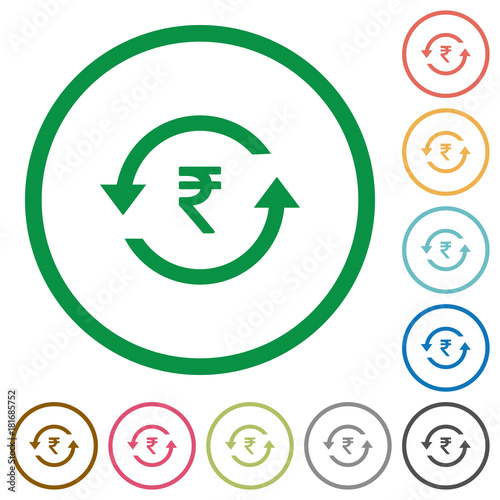 Rupee pay back flat icons with outlines