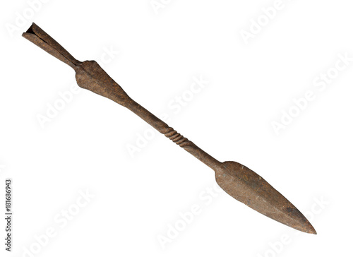 Old African spearhead isolated on white background photo