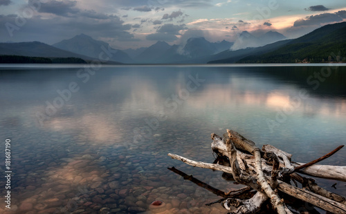 Lake McDonald in Glacier National Park with Sprague Fire in Distance
