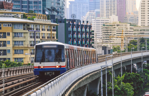 BTS Sky Train is running in downtown of Bangkok. Sky train is fastest transport mode in Bangkok