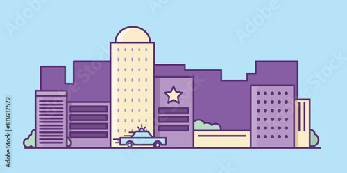 The police facade of the building. Police station and department. Police car. Flat design esp 10.