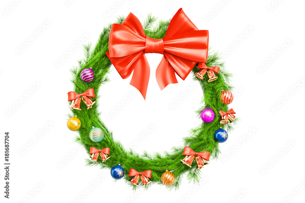 Christmas Holiday Wreath, 3D rendering