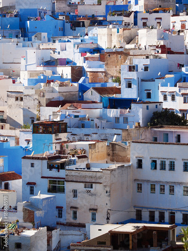 The gorgeous blue streets and blue-washed buildings of Chefchaouen, moroccan blue city- amazing palette of blue and white buildings © Natalia Schuchardt