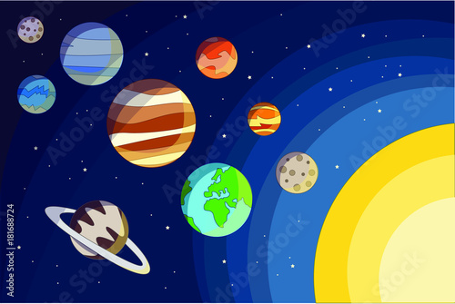 Vector illustration of planets  stars  sun and moon found in our solar system.