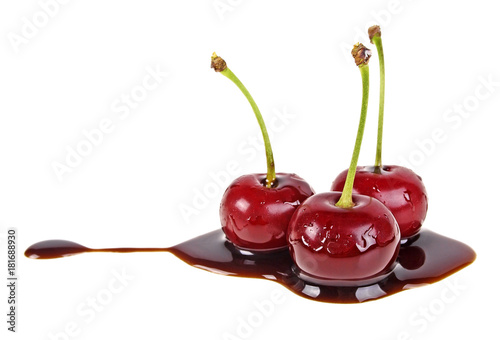 Group of chocolate covered cherries, white background