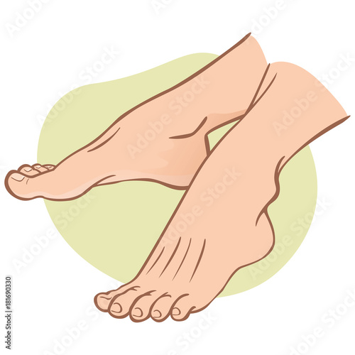 Illustration person, pair of human feet, caucasian, side view. Ideal for catalogs, informational and institutional guides