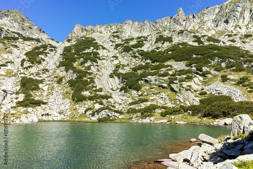 Landscape with Left Kralev Dvor pass and Samodivski lakes, Pirin Mountain, Bulgaria photo