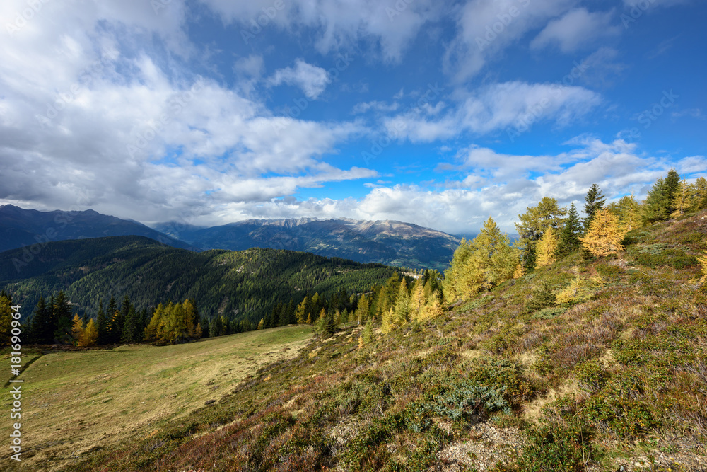 Autumn alpine landscape as seen from the Goldeck panoramic road. The Alps, Carinthia, Austria.