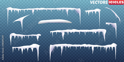 Valokuvatapetti Snow icicles isolated on transparent background